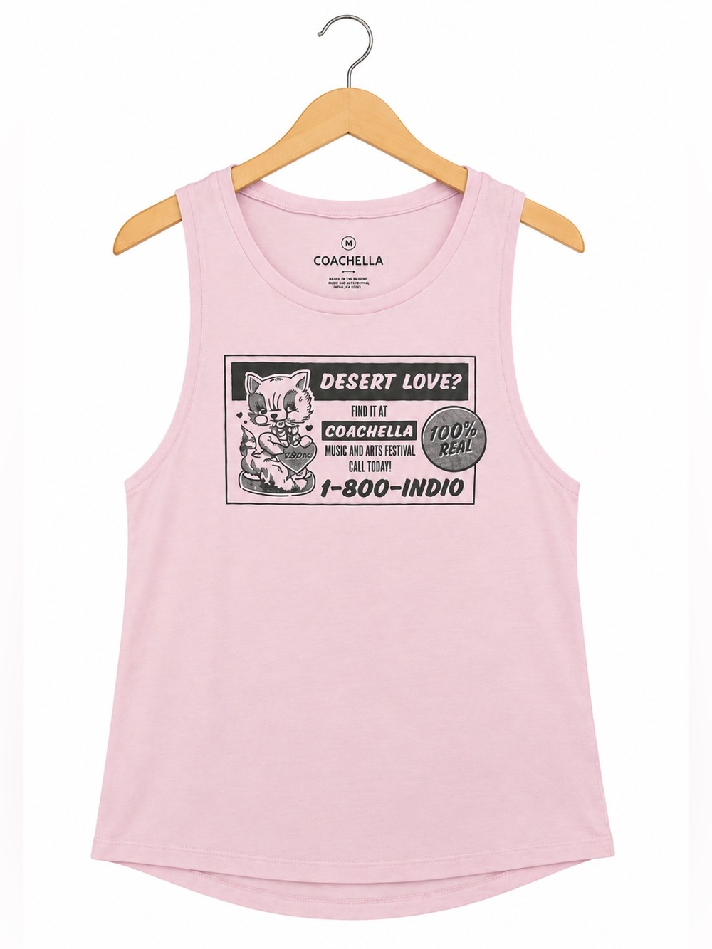 Coachella Official Merch Pink Muscle Tank Top Desert Love 1-800-Indio Size M EUC